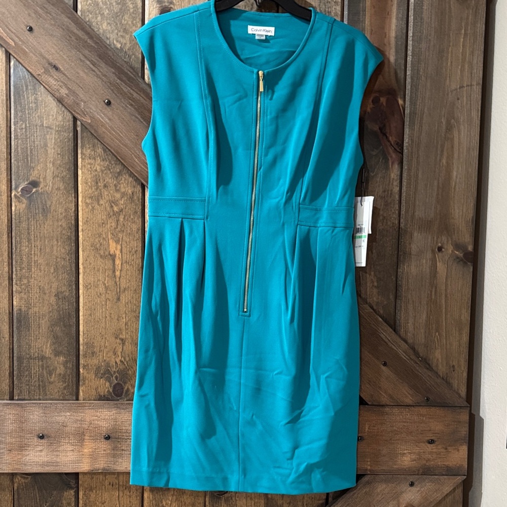 Calvin Klein Turquoise Mini Dress with Front Zipper
